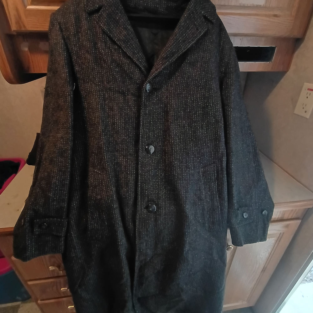 Men's Elegant Dark Tweed Trench Coat By Robert Hall Quality Clothes